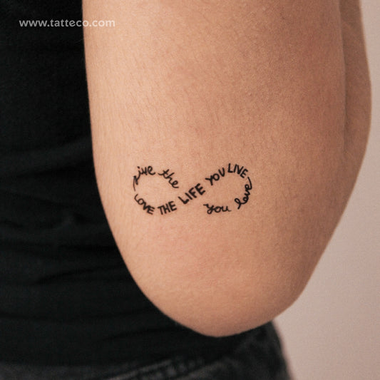 Tatuaje semipermanente "Infinito, ama la vida que vives" - Juego de 2