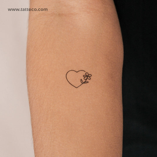 Tatuaje semipermanente de corazón y flor (juego de 2)