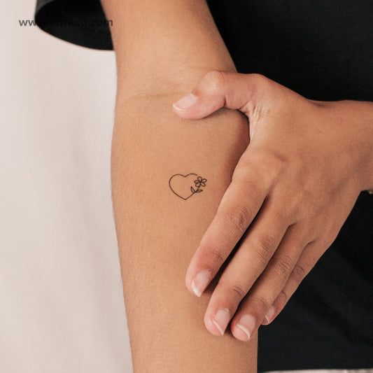 Tatuaje semipermanente de corazón y flor (juego de 2)