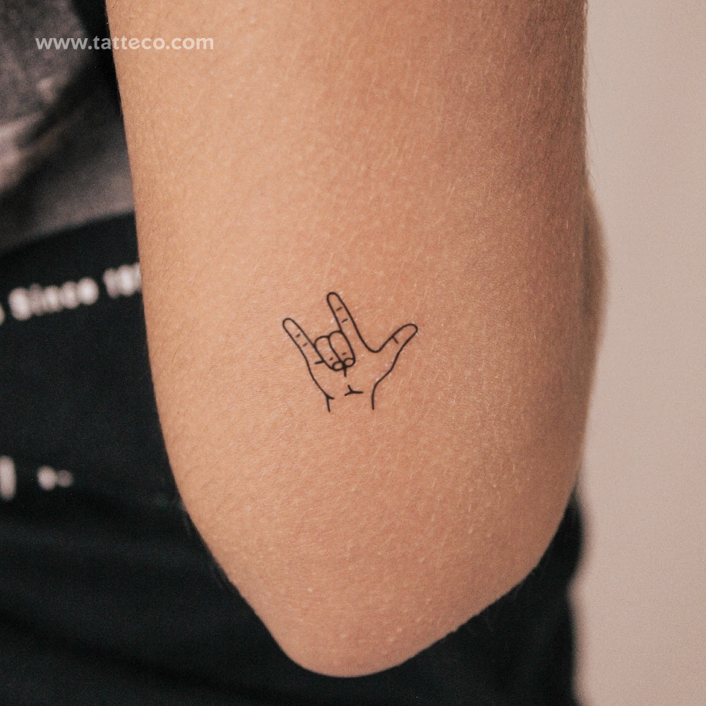 Tatuaje semipermanente con gesto de lenguaje de señas "Te amo" (juego de 2)