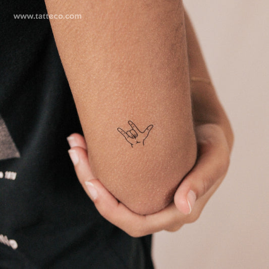 Tatuaje semipermanente con gesto de lenguaje de señas "Te amo" (juego de 2)