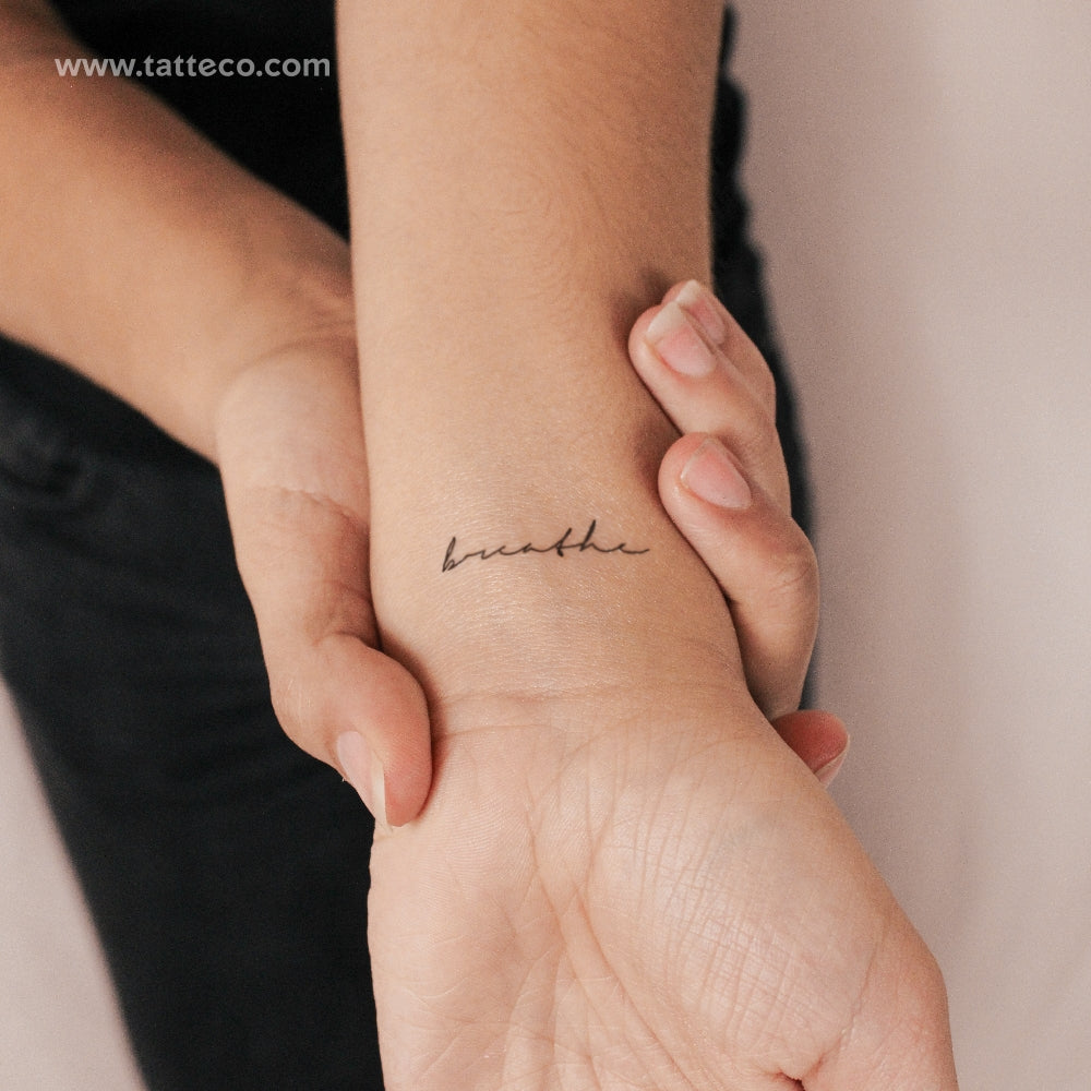 Handwritten Font Breathe Semi-Permanent Tattoo - Set of 2