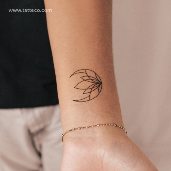 Moon Lotus Fine Line Semi-Permanent Tattoo - Set of 2