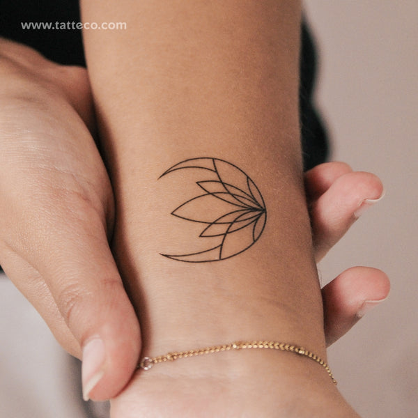 Moon Lotus Fine Line Semi-Permanent Tattoo - Set of 2