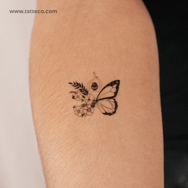 Flower Butterfly Woman By Malak Aboyosif Semi-Permanent Tattoo - Set of 2