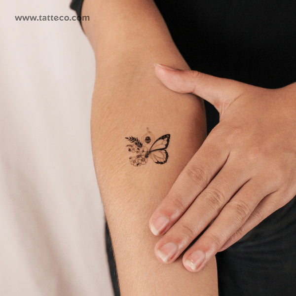 Flower Butterfly Woman By Malak Aboyosif Semi-Permanent Tattoo - Set of 2