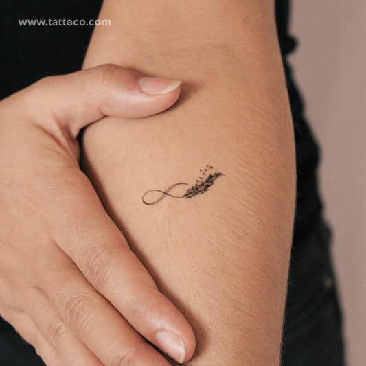 Tatuaje semipermanente de pluma con símbolo de infinito (juego de 2)