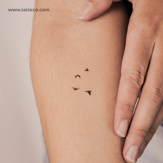 Tatuaje semipermanente minimalista de pájaros voladores (juego de 2)