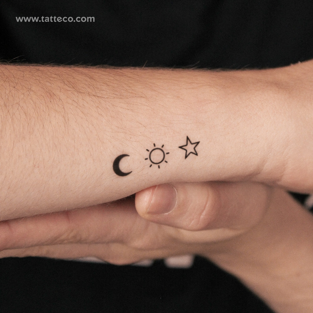 Matching Sun, Moon And Star Semi-Permanent Tattoo - Set of 3x2