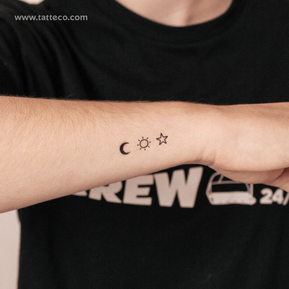 Matching Sun, Moon And Star Semi-Permanent Tattoo - Set of 3x2