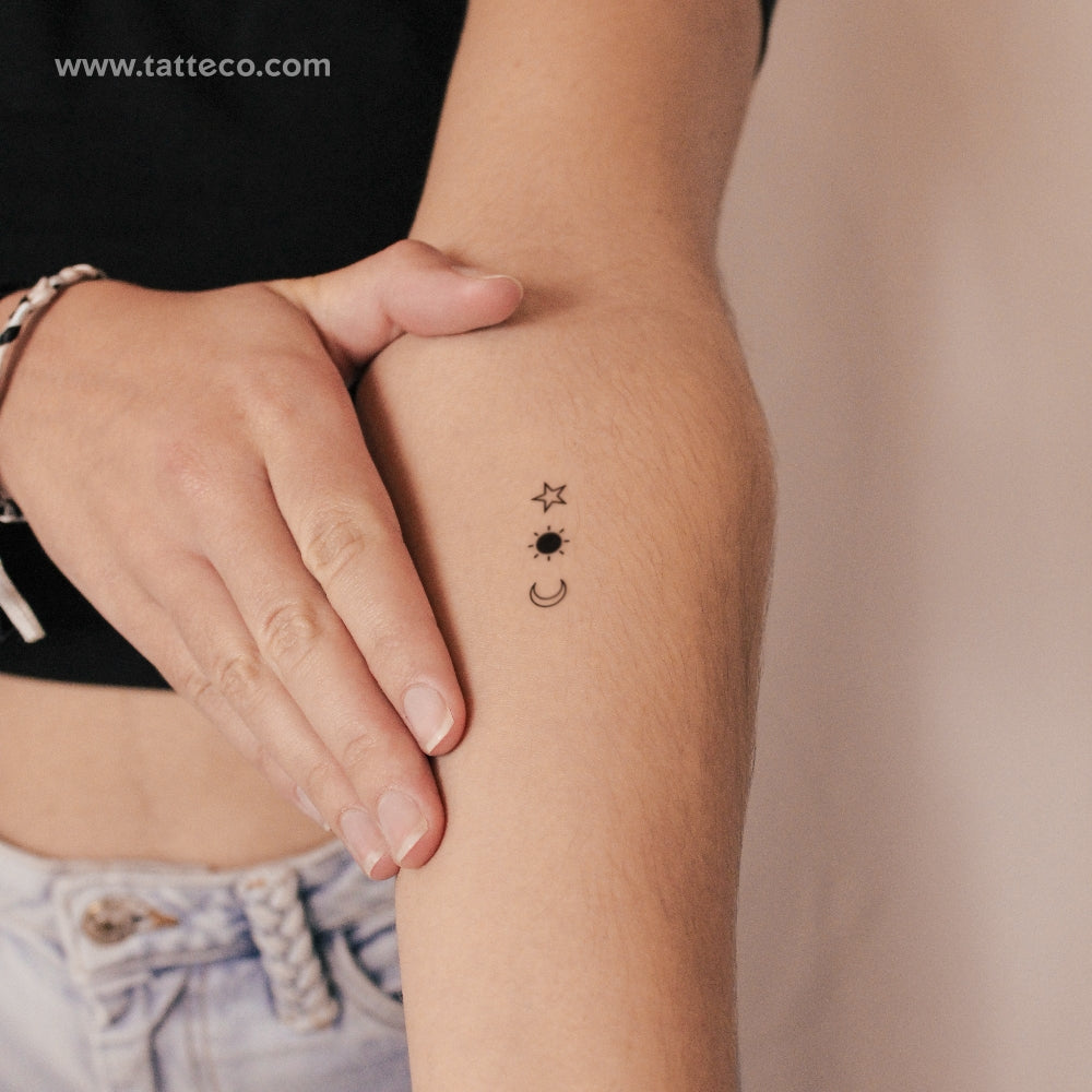 Matching Sun, Moon And Star Semi-Permanent Tattoo - Set of 3x2