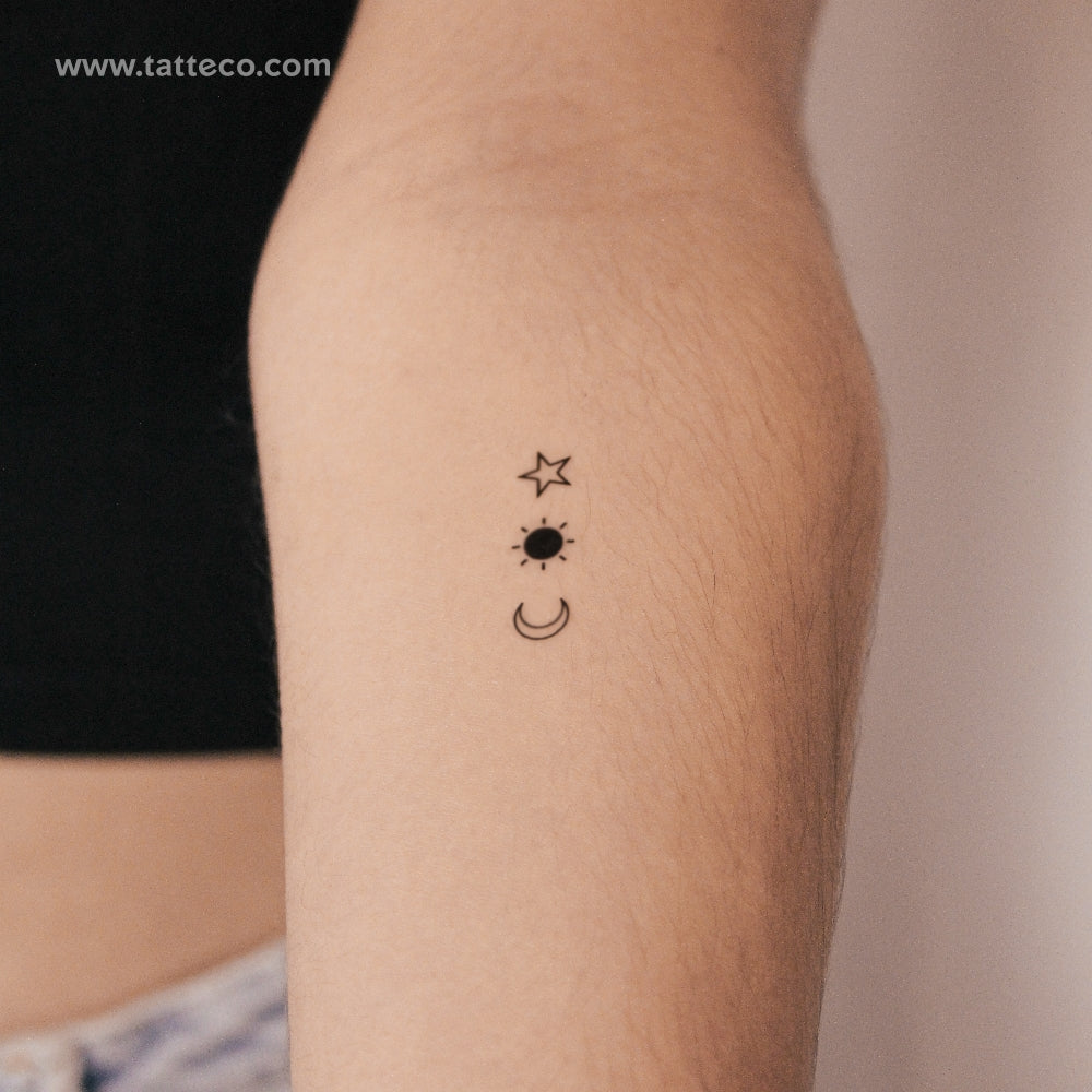 Matching Sun, Moon And Star Semi-Permanent Tattoo - Set of 3x2