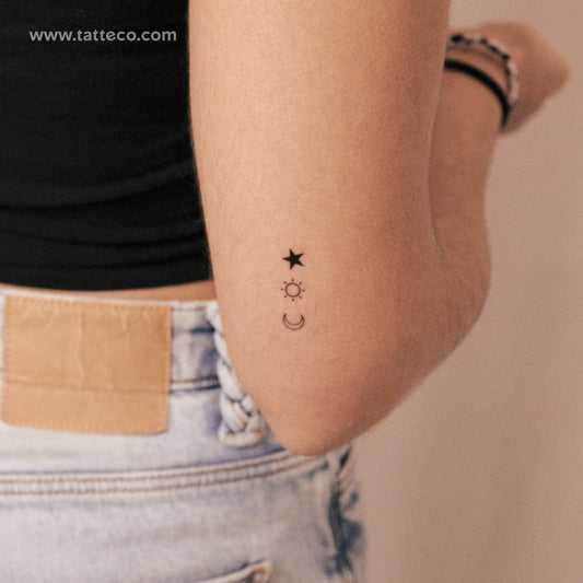 Tatuaje semipermanente de sol, luna y estrella a juego (juego de 3 x 2)
