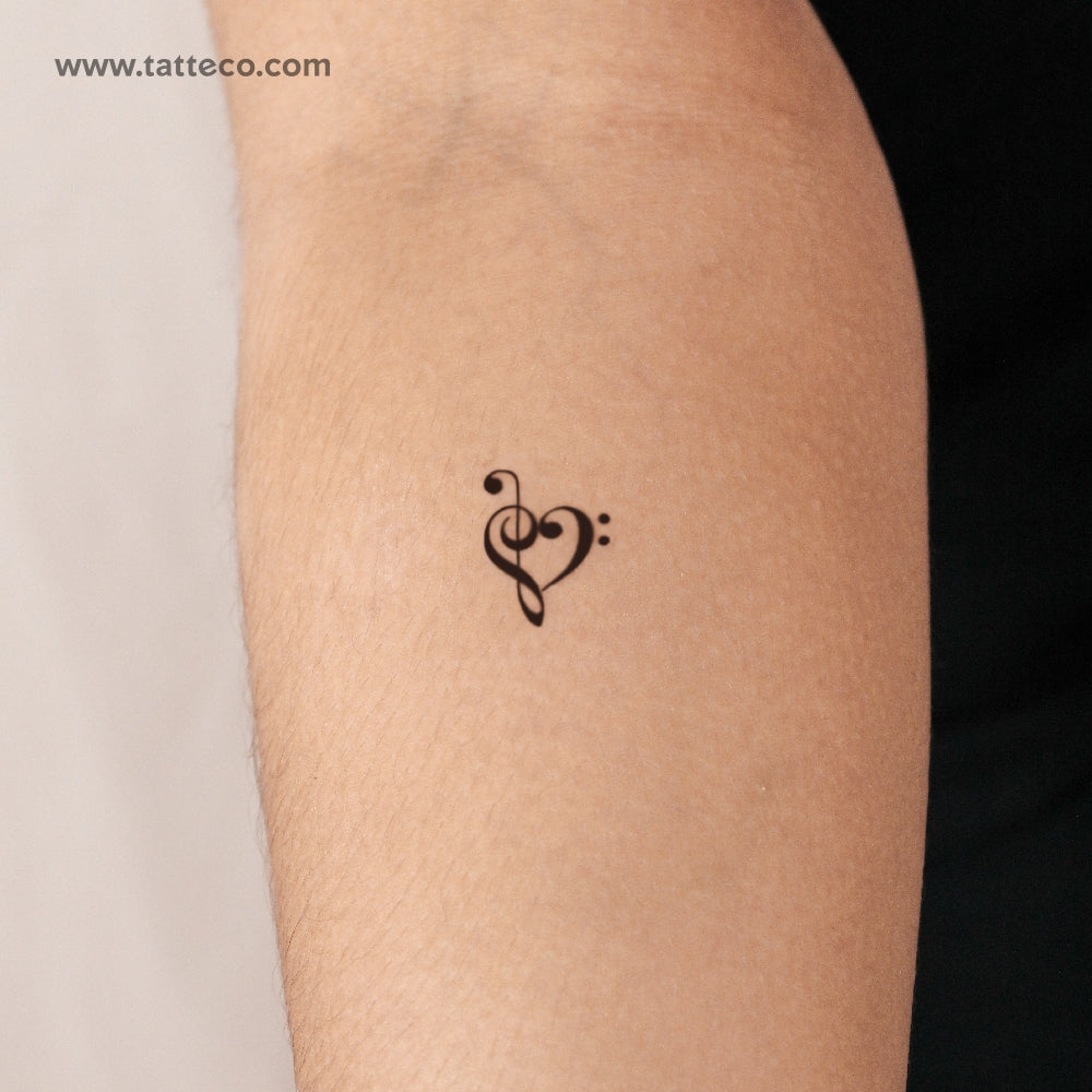 Tatuaje semipermanente de corazón musical pequeño (juego de 2)