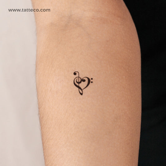 Tatuaje semipermanente de corazón musical pequeño (juego de 2)
