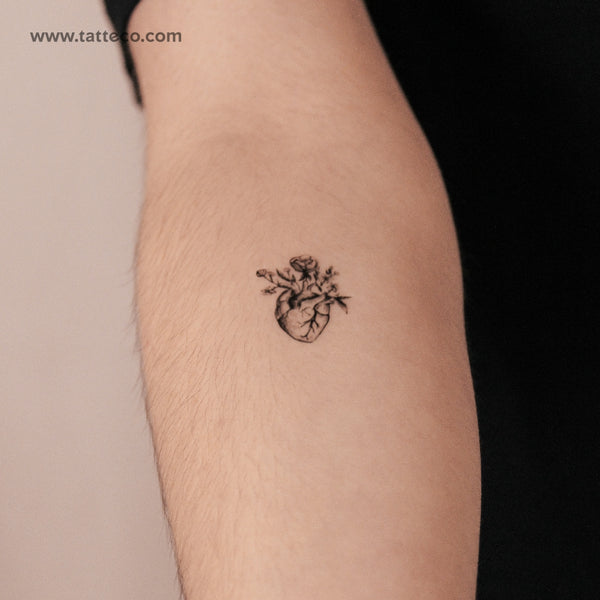 Anatomical Heart With Flowers 2-Week Temporary Tattoo - Set of 2