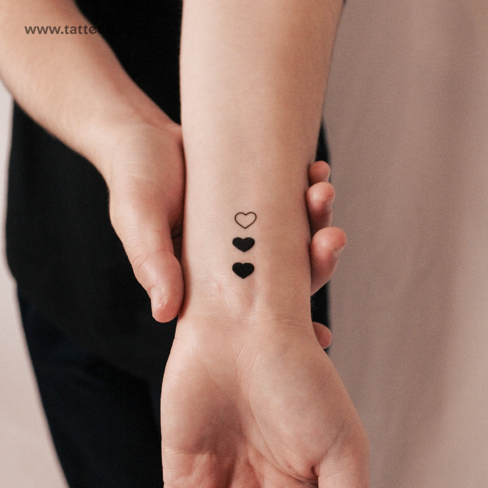 Matching 3 Hearts Semi-Permanent Tattoo - Set of 3x2