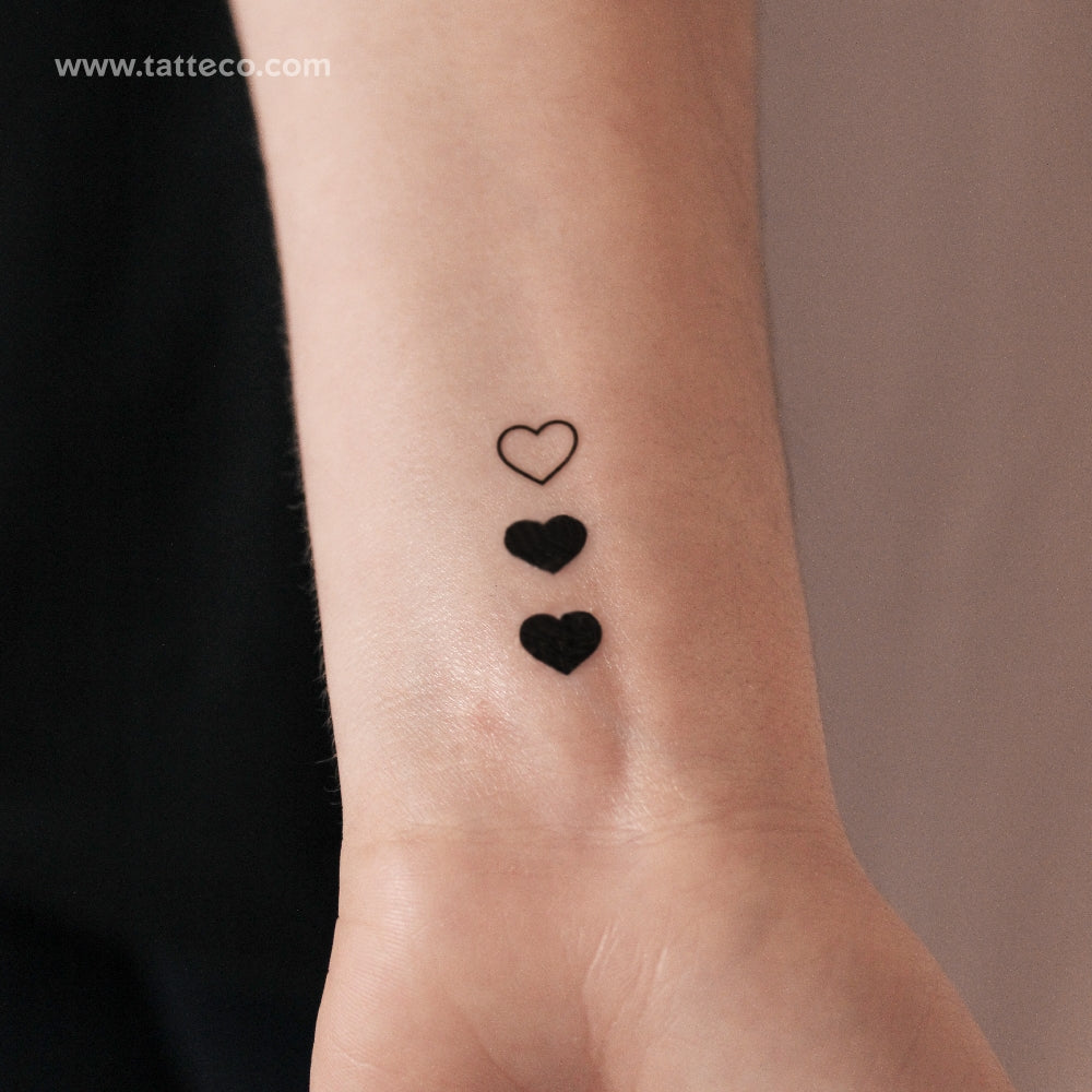 Matching 3 Hearts Semi-Permanent Tattoo - Set of 3x2