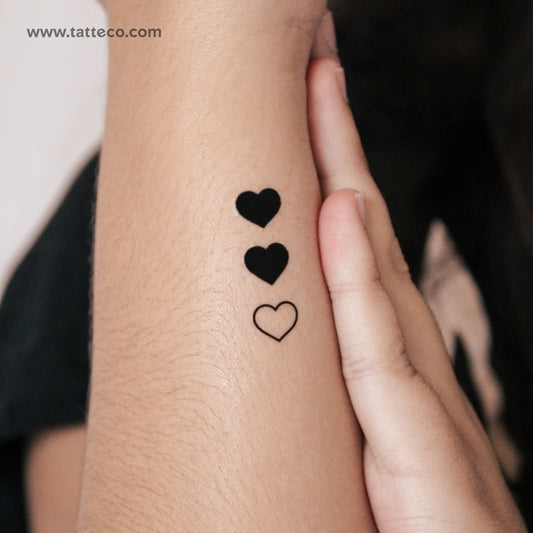 Tatuaje semipermanente de 3 corazones a juego (juego de 3 x 2)