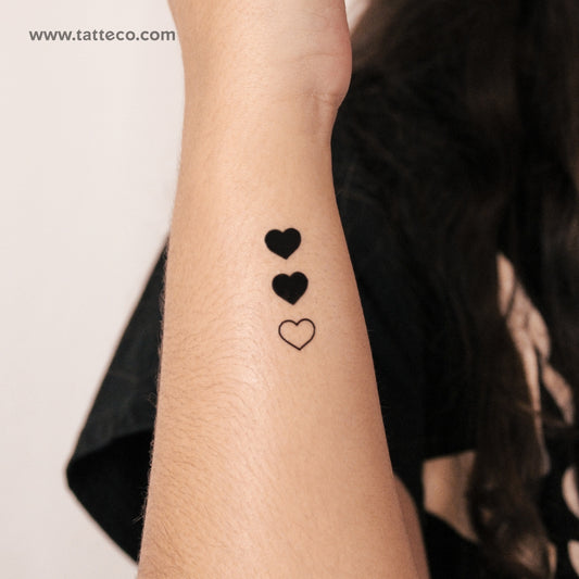 Tatuaje semipermanente de 3 corazones a juego (juego de 3 x 2)