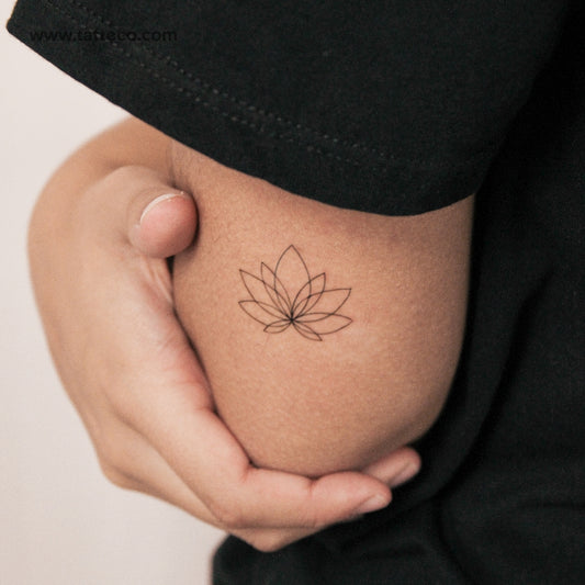 Tatuaje semipermanente de flor de loto de línea fina (juego de 2)