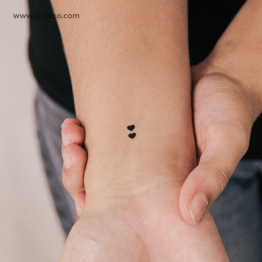 Tiny Black Heart Couple Semi-Permanent Tattoo - Set of 2