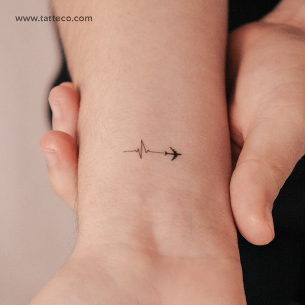 Airplane Heartbeat Semi-Permanent Tattoo - Set of 2