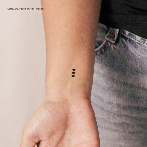 Three Tiny Black Hearts Semi-Permanent Tattoo - Set of 2