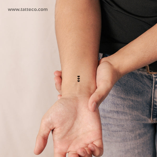 Three Tiny Black Hearts Semi-Permanent Tattoo - Set of 2