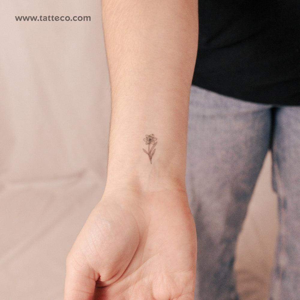 Fine Line Narcissus Flower Semi-Permanent Tattoo - Set of 2