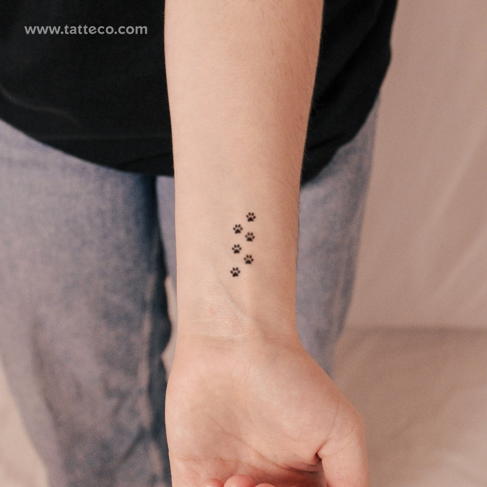 Six Tiny Paw Print Semi-Permanent Tattoo - Set of 2
