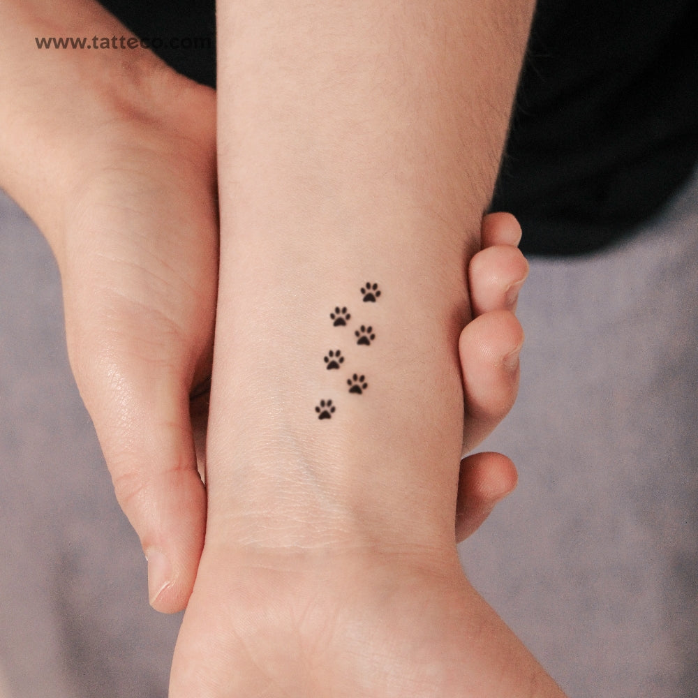 Six Tiny Paw Print Semi-Permanent Tattoo - Set of 2
