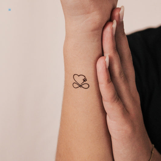 Dog Paw Print Infinity Heart Semi-Permanent Tattoo - Set of 2