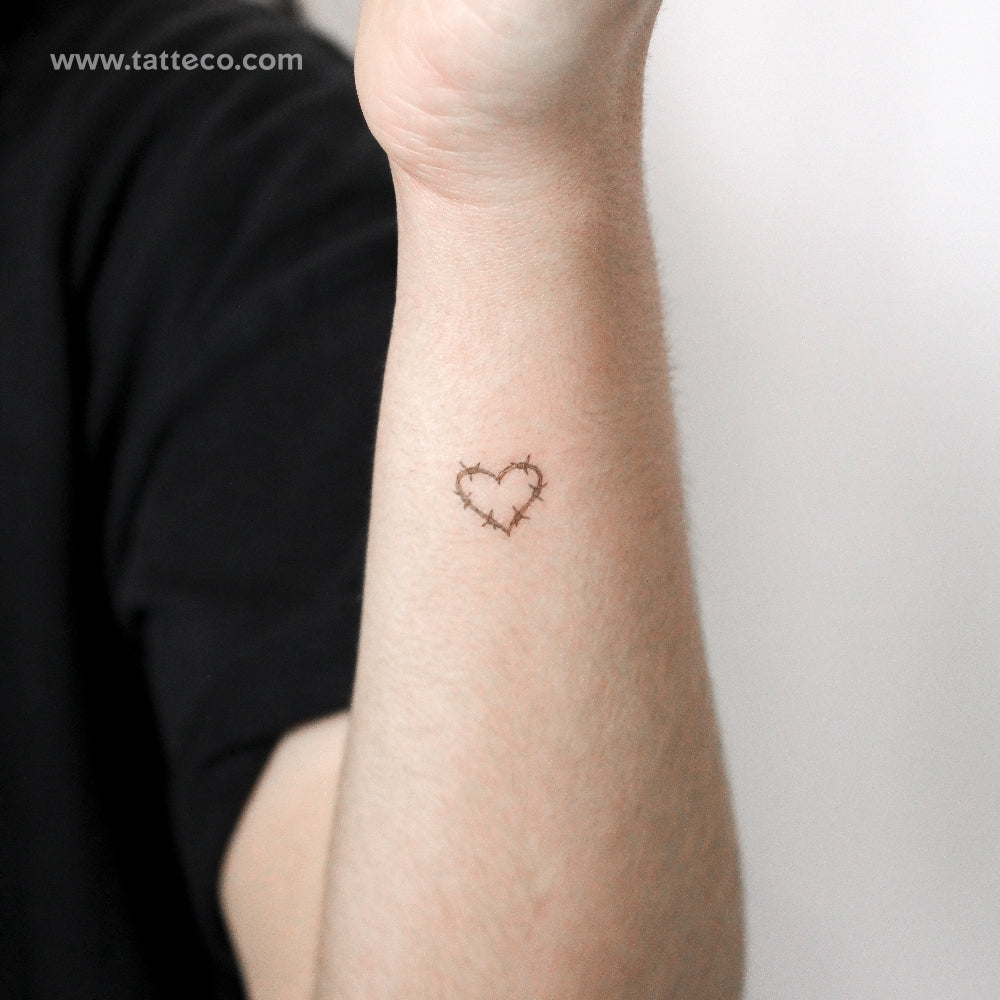Little Barbed Wire Heart Temporary Tattoo - Set of 3