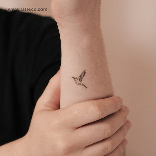 Small Fine Line Hummingbird Semi-Permanent Tattoo - Set of 2