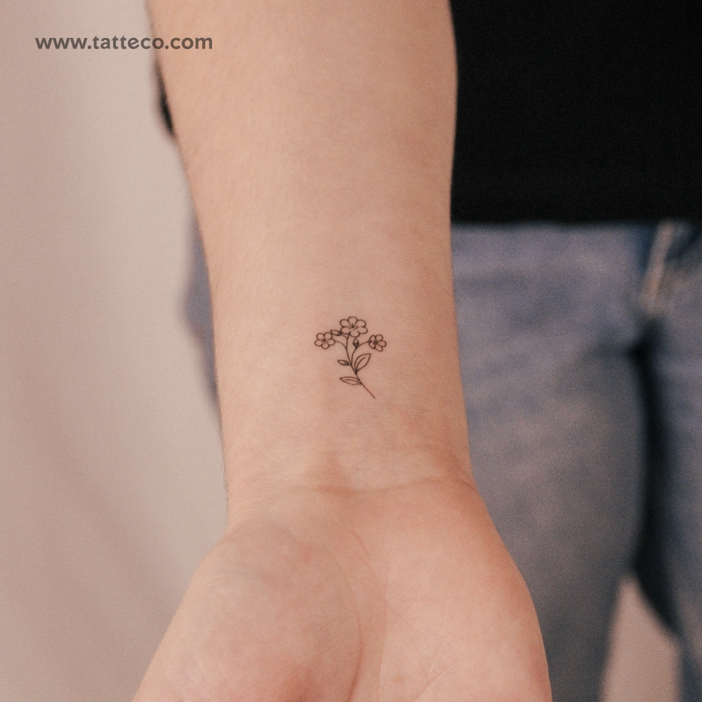 Tatuaje semipermanente de nomeolvides de línea fina pequeña - Juego de 2