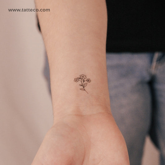 Small Fine Line Forget-me-not Semi-Permanent Tattoo - Set of 2
