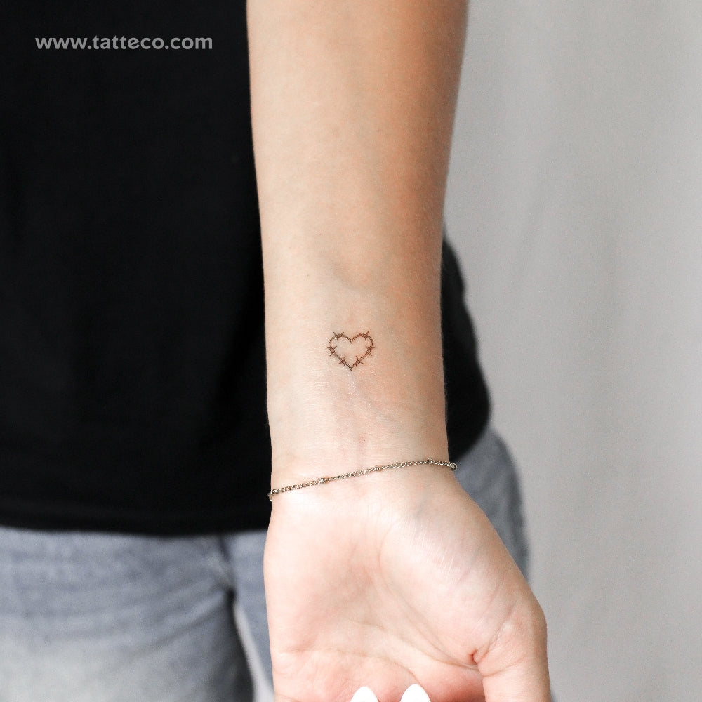 Little Barbed Wire Heart Temporary Tattoo - Set of 3