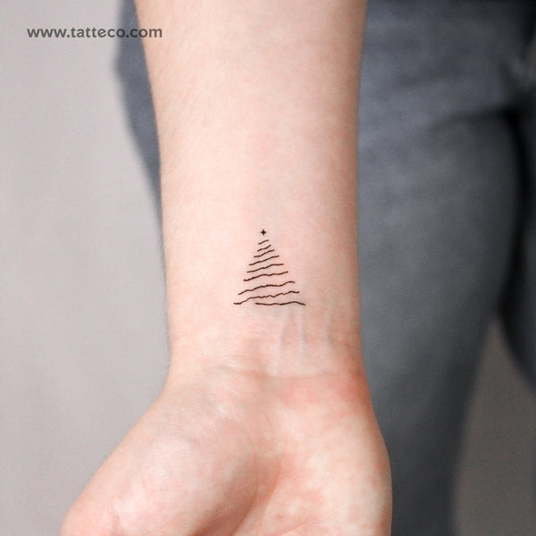 Fine Line Christmas Tree Temporary Tattoo - Set of 3