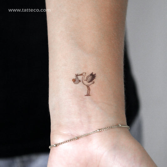 White Storks Delivering Baby Temporary Tattoo - Set of 3
