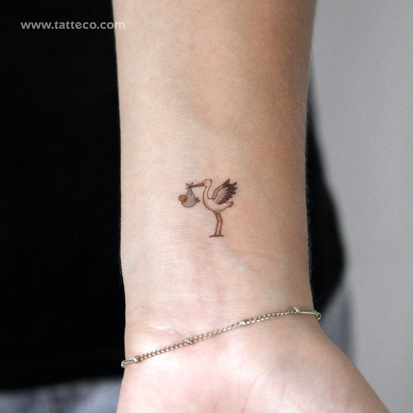 White Storks Delivering Baby Temporary Tattoo - Set of 3