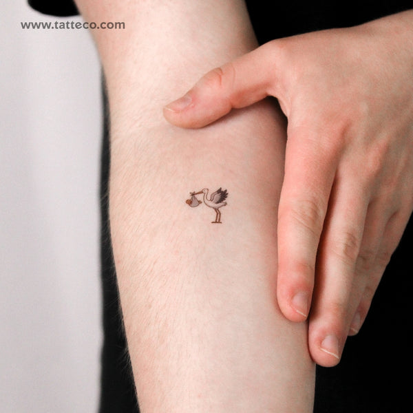 White Storks Delivering Baby Temporary Tattoo - Set of 3
