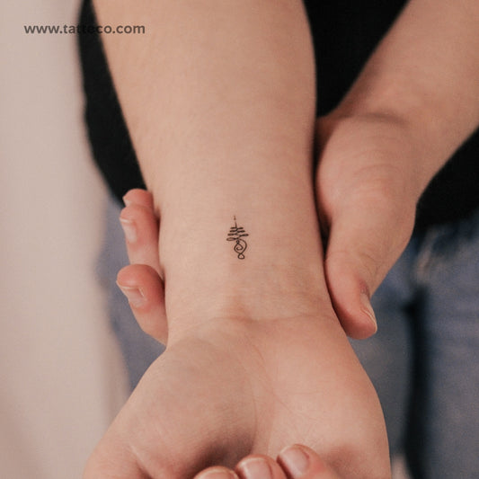 Tatuaje temporal Unalome pequeño de 2 semanas (juego de 2)