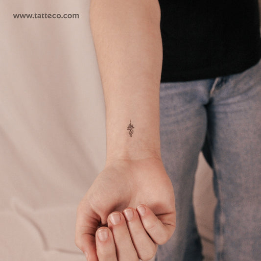 Tatuaje temporal Unalome pequeño de 2 semanas (juego de 2)