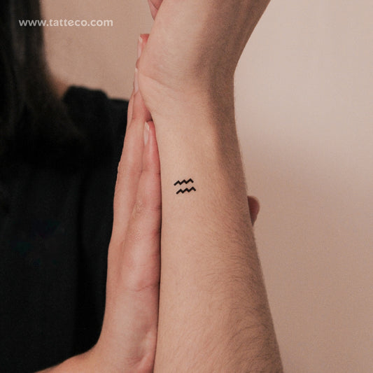 Aquarius Zodiac Symbol 2-Week Temporary Tattoo - Set of 2