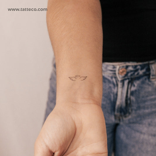 Tatuaje semipermanente de alas de ángel y halo (juego de 2)