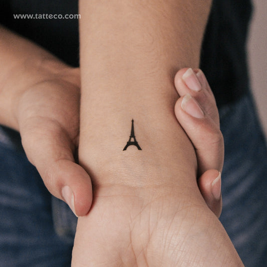 Tatuaje semipermanente minimalista de la Torre Eiffel (juego de 2)