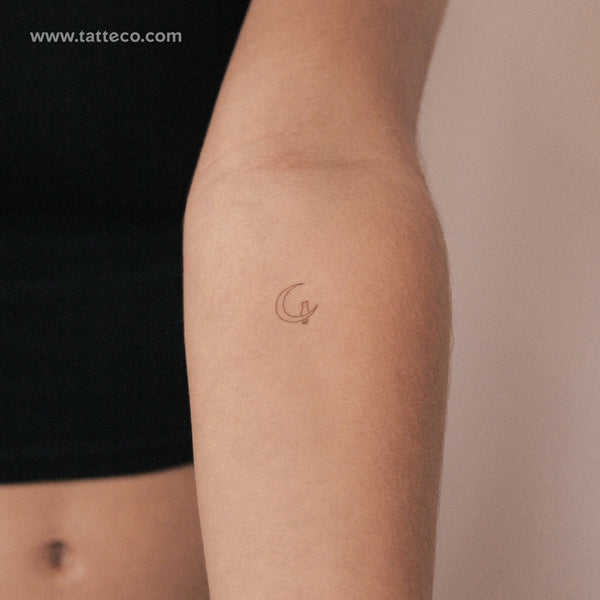 Moon And Cat One Line Semi-Permanent Tattoo - Set of 2