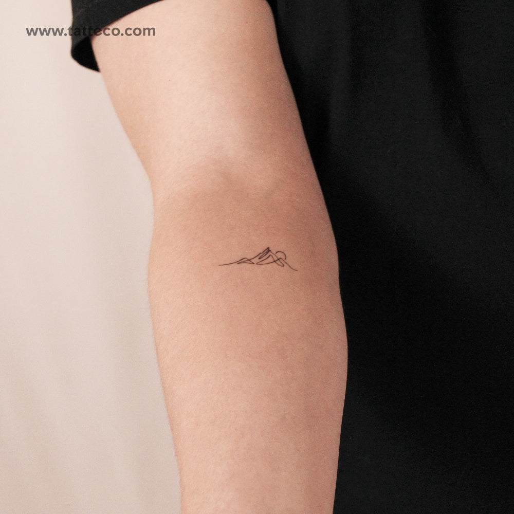 Single Line Mountain Sunrise Semi-Permanent Tattoo - Set of 2