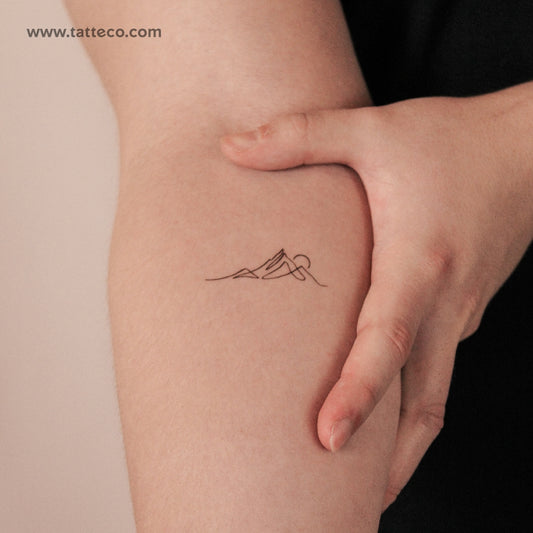 Single Line Mountain Sunrise Semi-Permanent Tattoo - Set of 2